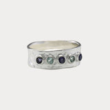 Lightly Hammered Silver Blue Topaz and Iolite Ring