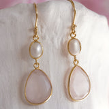 Gold Vermeil Pearl and Rose Quartz Drop Earrings
