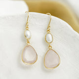 Gold Vermeil Pearl and Rose Quartz Drop Earrings