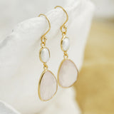 Gold Vermeil Pearl and Rose Quartz Drop Earrings
