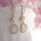 Gold Vermeil Pearl and Rose Quartz Drop Earrings