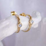 Rainbow Moonstone Gold Huggie Hoop Earrings