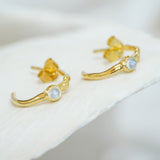 Rainbow Moonstone Gold Huggie Hoop Earrings