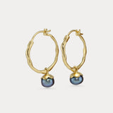 Peacock Pearl Molten Gold Hoop Earrings
