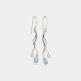 Flowing White and Blue Opal Drop Earrings