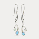 Flowing White and Blue Opal Drop Earrings