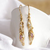 Lab-grown Diamond & Pink Tourmaline Gold Drop Earrings