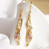 Lab-grown Diamond & Pink Tourmaline Gold Drop Earrings