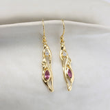Lab-grown Diamond & Pink Tourmaline Gold Drop Earrings