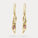 Lab-grown Diamond & Pink Tourmaline Gold Drop Earrings