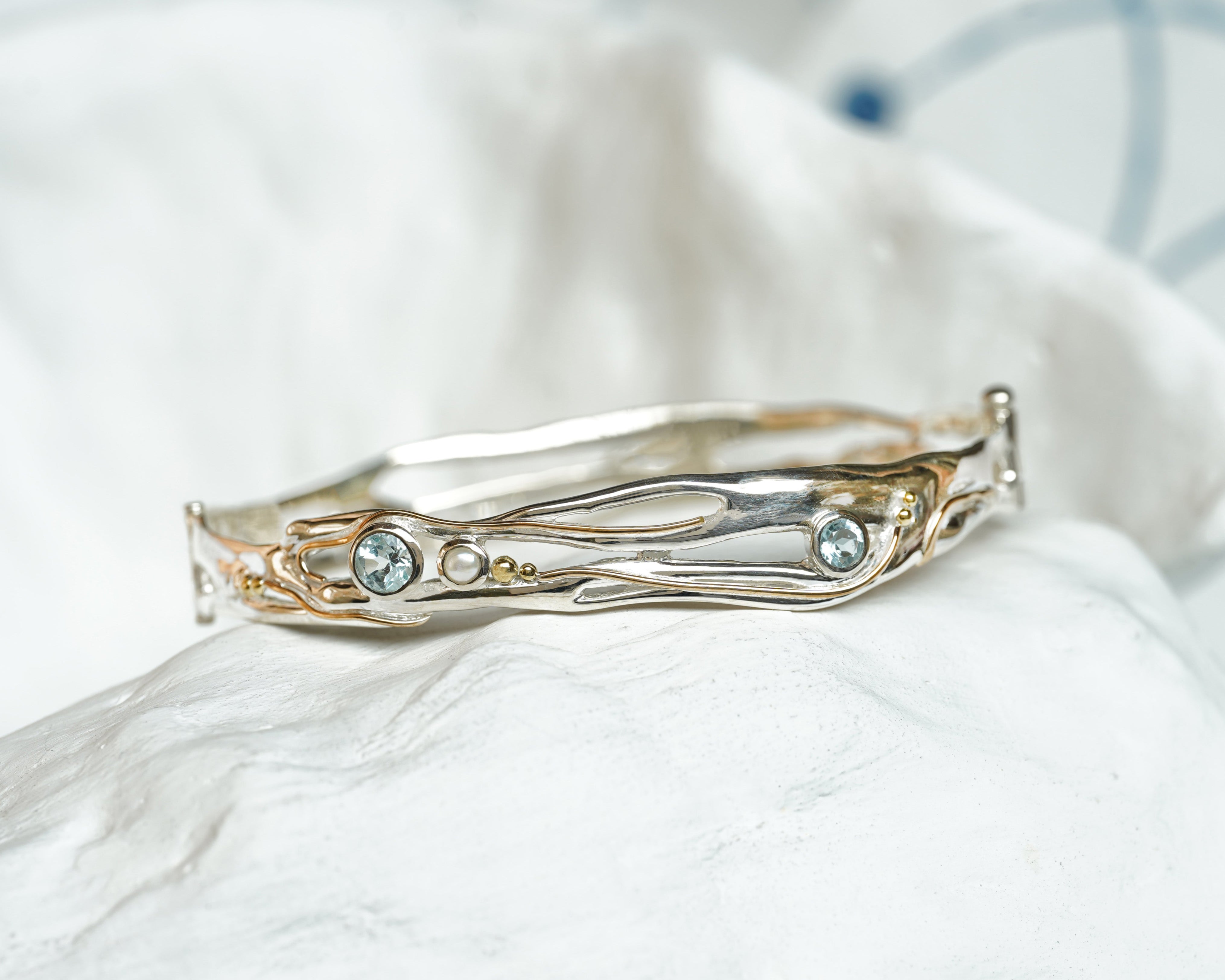 Blue Topaz and Pearl Mixed Metal Bracelet