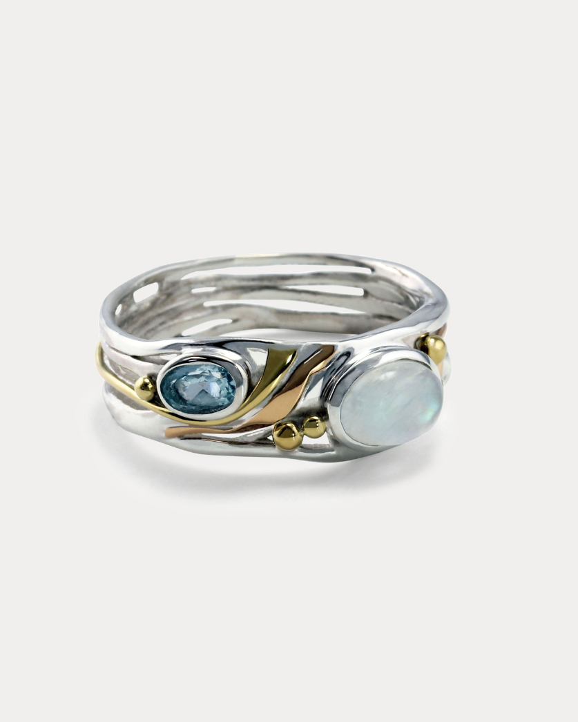 Blue Topaz and Moonstone Ring 