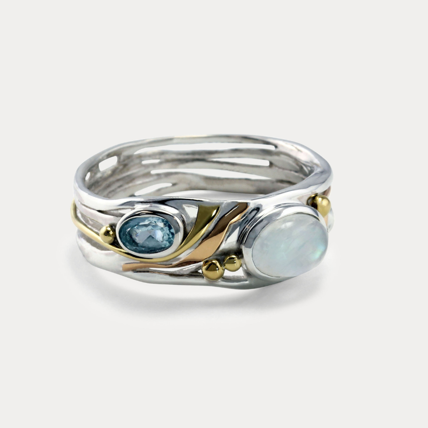 Blue Topaz and Moonstone Ring 