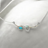 Flowing Sterling Silver Blue and White Opal Necklace, Bracelet and Earrings Set