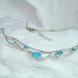 Handmade Organic Blue and White Fire Opal Statement Necklace