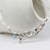 Sterling Silver Gemstone Statement Necklace with Blue Topaz, Amethyst and Iolite