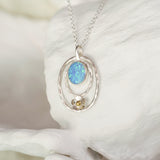 Handmade Unique Silver Flower and Blue Fire Opal Necklace