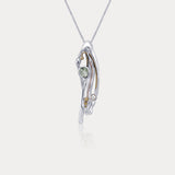 Handmade Flowing Silver with Light Green Amethyst and Pearl Pendant