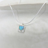 Sterling Silver Blue Fire Opal Heart Earrings and Pendant Set