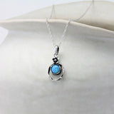 Sterling Silver Blue Fire Opal Pendant with Flower Detail