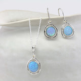 Handmade Blue Fire Opal Hook Earrings with Flower Detail