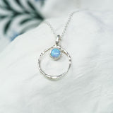 Handmade Organic Circle Blue Fire Opal Pendant
