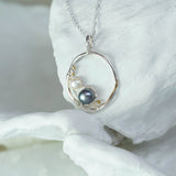 Handmade Organic Duo of Pearls Pendant Necklace with 14kt Gold