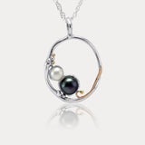 Handmade Organic Duo of Pearls Pendant Necklace with 14kt Gold