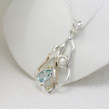 Blue Topaz and Pearl Molten Pendant, Ring and Earrings Set