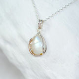 Handmade Rainbow Moonstone Droplet Pendant Necklace