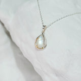 Handmade Rainbow Moonstone Droplet Pendant Necklace with 14kt Gold Details