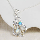 Handmade Rainbow Moonstone and Blue Opal Pendant