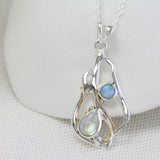 Handmade Rainbow Moonstone and Blue Opal Pendant
