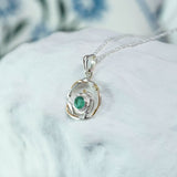 Emerald Silver Round Pendant, Ring and Earrings Set