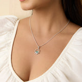 Emerald Silver Round Pendant, Ring and Earrings Set