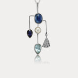 Kyanite, Iolite, Pearl, and Blue Topaz Contemporary Gemstone Necklace