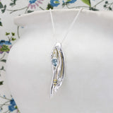 Blue Topaz and Pearl Flowing Pendant, Bracelet and Earrings Set