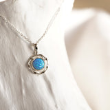 Dainty Sterling Silver Round Opal Necklace