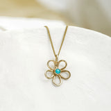 Gold Flower with Turquoise Pendant and Earrings Set