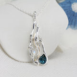 London Blue Topaz, Moonstone & Diamond Sterling Silver Pendant