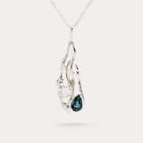 London Blue Topaz, Moonstone & Diamond Sterling Silver Pendant
