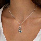 London Blue Topaz, Moonstone & Diamond Sterling Silver Pendant