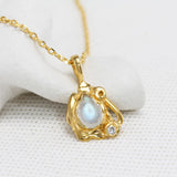 Dainty Moonstone and Lab-grown Diamond Gold Pendant