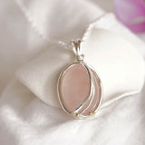 Oval Rose Quartz and Sterling Silver Pendant