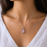 Oval Rose Quartz and Sterling Silver Pendant