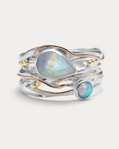 Unique Moonstone and Blue Fire Opal Ring