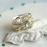Pearl & Green Amethyst Ring in Sterling Silver with Gold Details