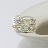 Pearl & Green Amethyst Ring in Sterling Silver with Gold Details