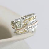 Pearl & Green Amethyst Ring in Sterling Silver with Gold Details