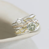 Pearl & Green Amethyst Ring in Sterling Silver with Gold Details
